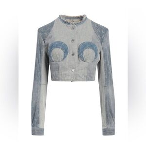 Marine Serre Blue and Gray Jean Jacket with Circular Patterns